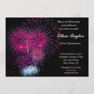 Pink Fireworks Retirement Party Invitation