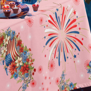Pink Fireworks Sparks Independence Party Tablecloth