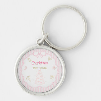 Pink First Birthday Christmas Premium Round Key Ring