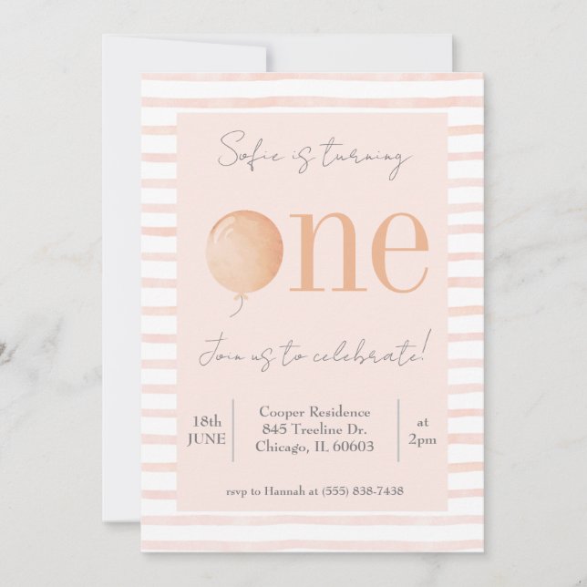 Pink First Birthday Invitation (Front)