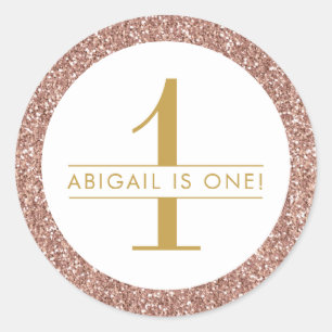 Pink First Birthday Rose Gold Glitter Classic Round Sticker