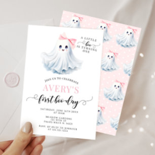 Pink First Boo Day Ghost Bow Birthday Girl Invitation