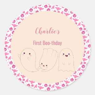 Pink First Boo-thday Halloween Ghost 1St Birthday Classic Round Sticker