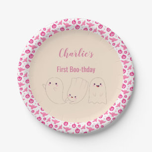 Pink First Boo-thday Halloween Ghost 1St Birthday Paper Plate