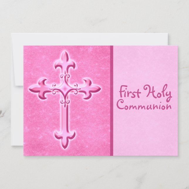 Pink First Holy Communion Invitation (Front)