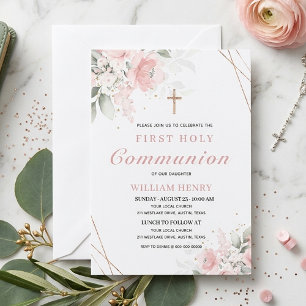 Pink First Holy Communion Invitation 