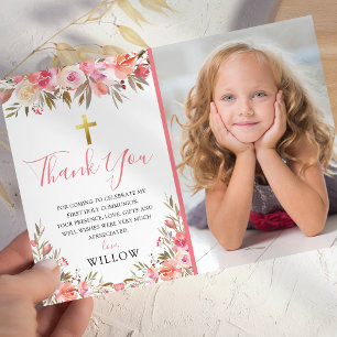 Pink First Holy Communion Photo Thank You