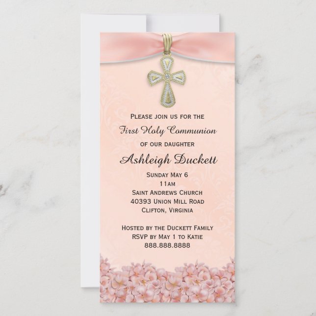 Pink First Holy Communion Religious Invitation (Front)