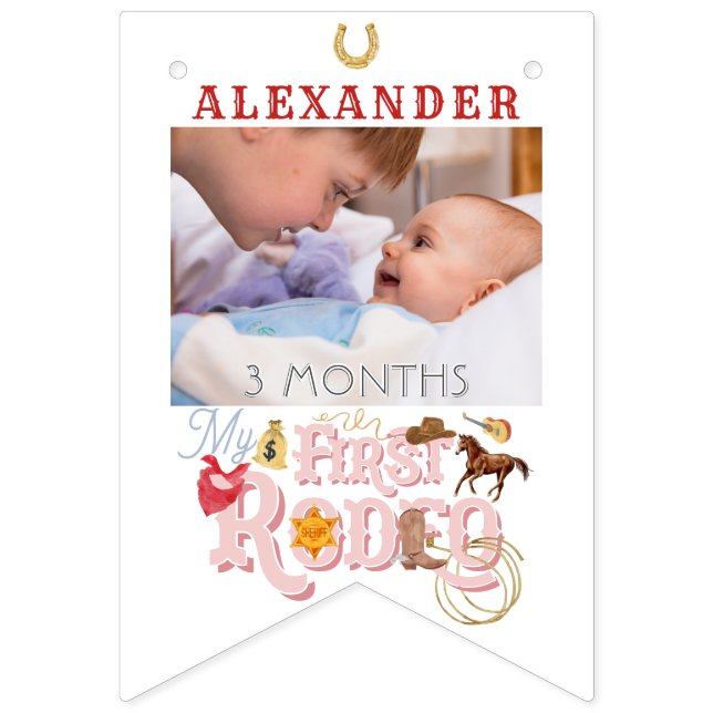 PINK First Rodeo Baby Girl 1st Birthday Milestone Bunting (Fifth Flag)