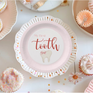 Pink First Tooth Minimalist Paper Plate