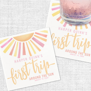 Pink First Trip Around The Sun 1st Birthday Napkin