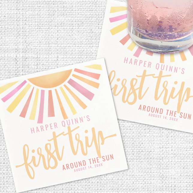 Pink First Trip Around The Sun 1st Birthday Napkin (Pink First Trip Around The Sun 1st Birthday Napkins)