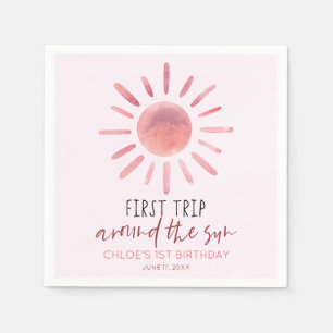 Pink First Trip Around The Sun 1st Birthday Party Napkin