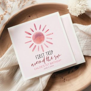 Pink First Trip Around The Sun 1st Birthday Party Napkin