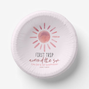 Pink First Trip Around The Sun 1st Birthday Party Paper Plate