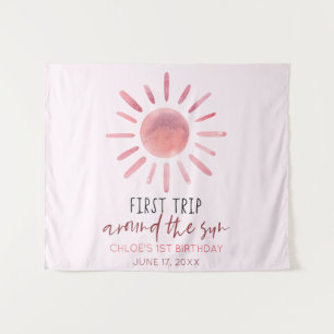 Pink First Trip Around The Sun 1st Birthday Party Tapestry