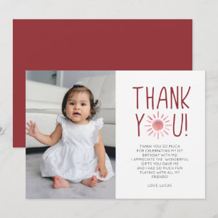 Pink First Trip Around The Sun 1st Birthday Party Thank You Card