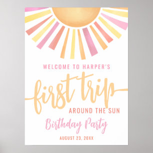 Pink First Trip Around The Sun 1st Birthday Sign