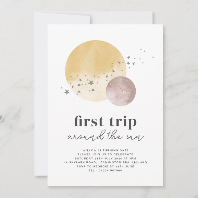 Pink First Trip Around The Sun Birthday Invitation (Front)
