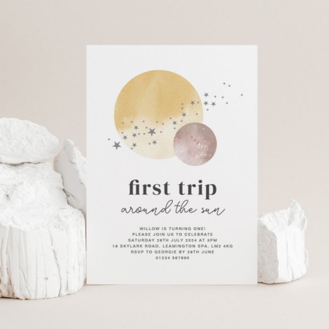 Pink First Trip Around The Sun Birthday Invitation (Creator Uploaded)