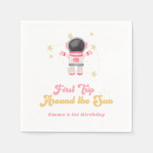 Pink First Trip Around the Sun First Birthday  Napkin