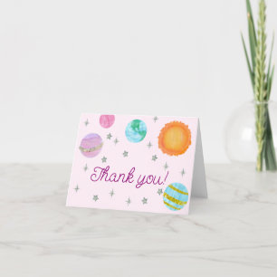 Pink First Trip Around The Sun Girl 1st Birthday  Thank You Card