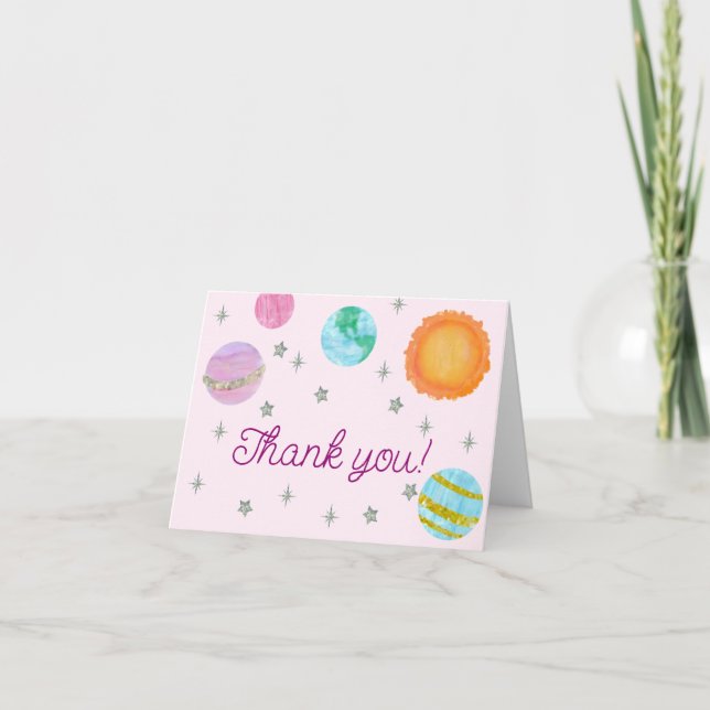 Pink First Trip Around The Sun Girl 1st Birthday  Thank You Card (Front)
