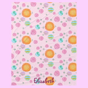 Pink First Trip Around The Sun Girl's 1st birthday Fleece Blanket