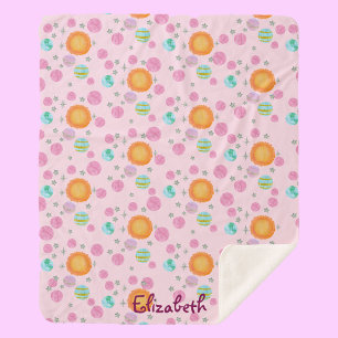 Pink First Trip Around The Sun Girl's 1st birthday Sherpa Blanket