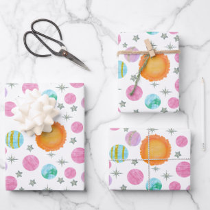 Pink First Trip Around The Sun Girl's 1st birthday Wrapping Paper Sheet