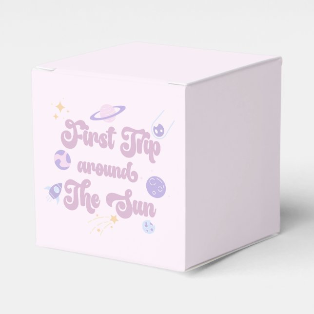 Pink First Trip Around The Sun Space 1st Birthday Favour Box (Front Side)