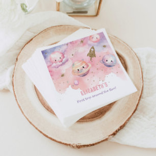 Pink First trip around the sun Space Girl birthday Napkin