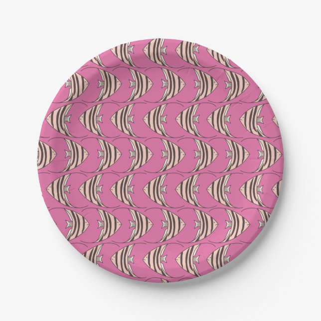 Pink Fish Girls Birthday Paper Plate (Front)