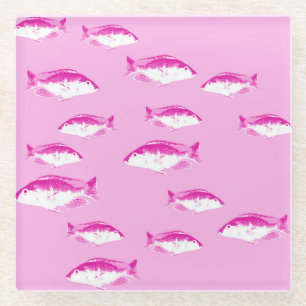 Pink fish glass coaster