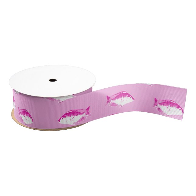 Pink fish grosgrain ribbon (Spool)