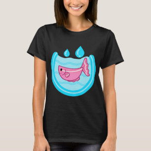 Pink Fish in Blue Water with Droplets T-Shirt