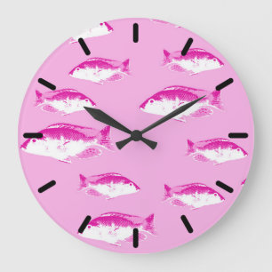 Pink fish large clock