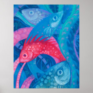 Pink Fish Seaweed Sea Ocean Animals Underwater Art Poster