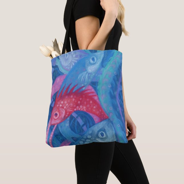Pink Fish Seaweed Sea Ocean Animals Underwater Art Tote Bag (Close Up)