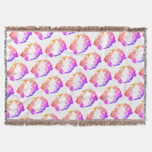Pink Fish Watercolor Fishes Throw Blanket (Front)