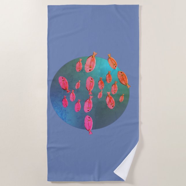 Pink Fishes Art  Beach Towel (Front)