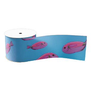 Pink fishes Ribbon, Tropical fish Grosgrain Ribbon