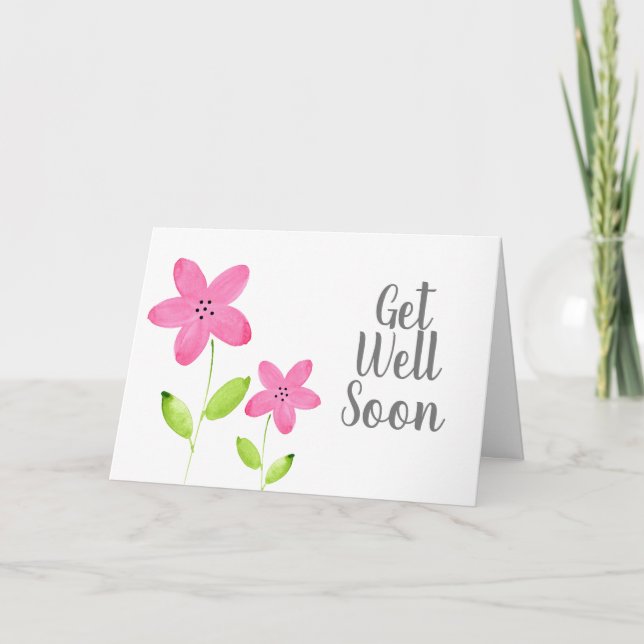 Pink Five Petal Watercolor Flowers Card (Front)