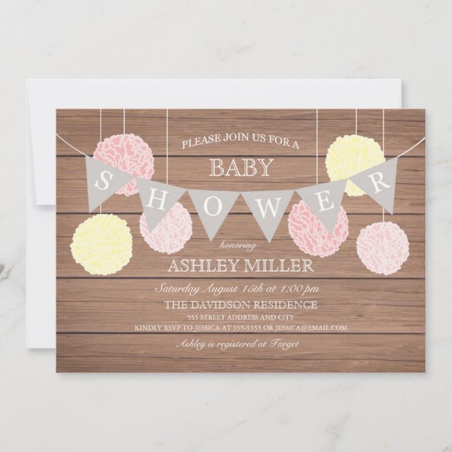 Pink Flags n Fluffs - Baby Shower Invitation (Front)