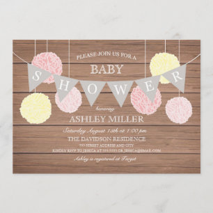 Pink Flags n Fluffs - Baby Shower Invitation