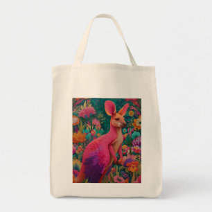 Pink Flamant Kangaroo with flowers Tote Bag