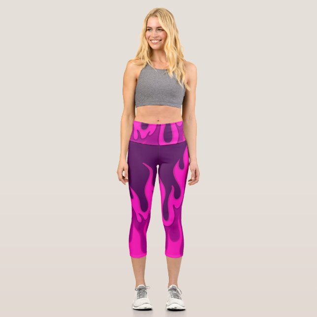 Pink Flames Capri Leggings (Front)