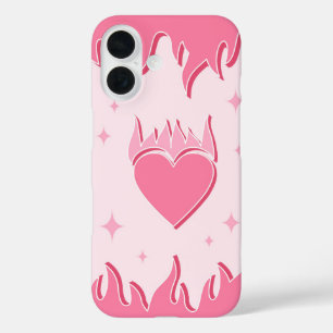 Pink Flames & Heart – Y2K Hot Girl iPhone 16 Case