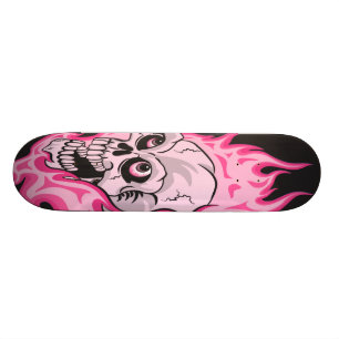 Pink Flaming Skull Skateboard