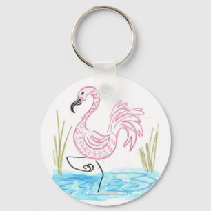 Pink Flamingo #13 by EelKat Wendy C Allen Key Ring